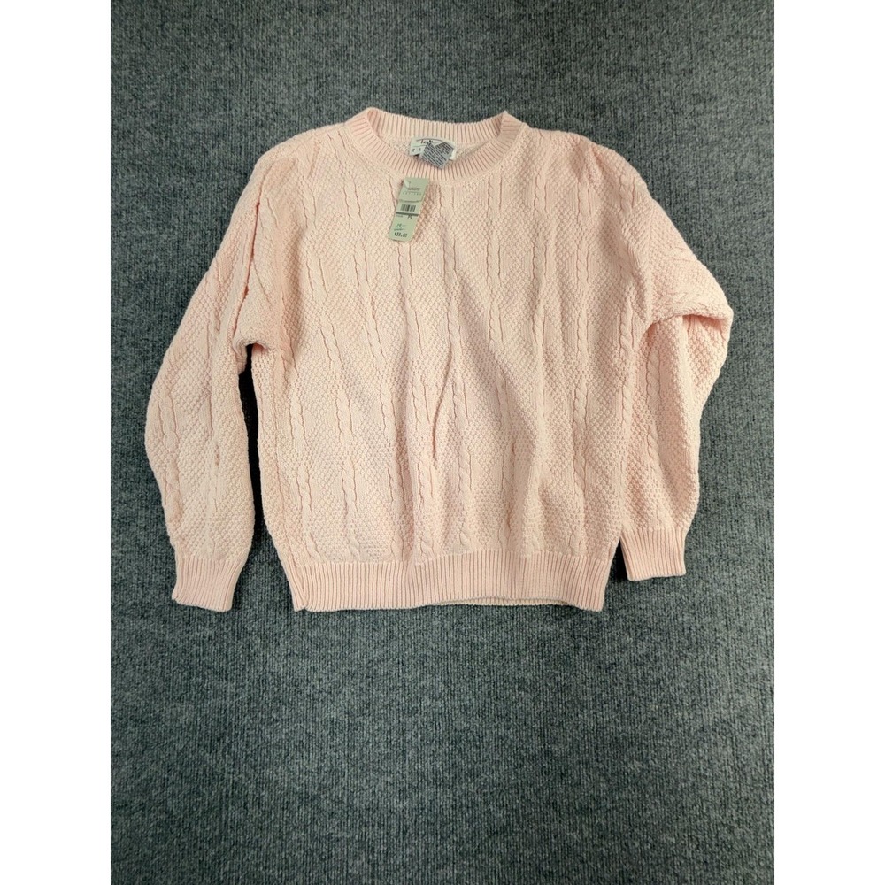 Talbots Sweater Womens Petite PS Pink‎ Cable Knit Cotton Crewneck USA Pullover